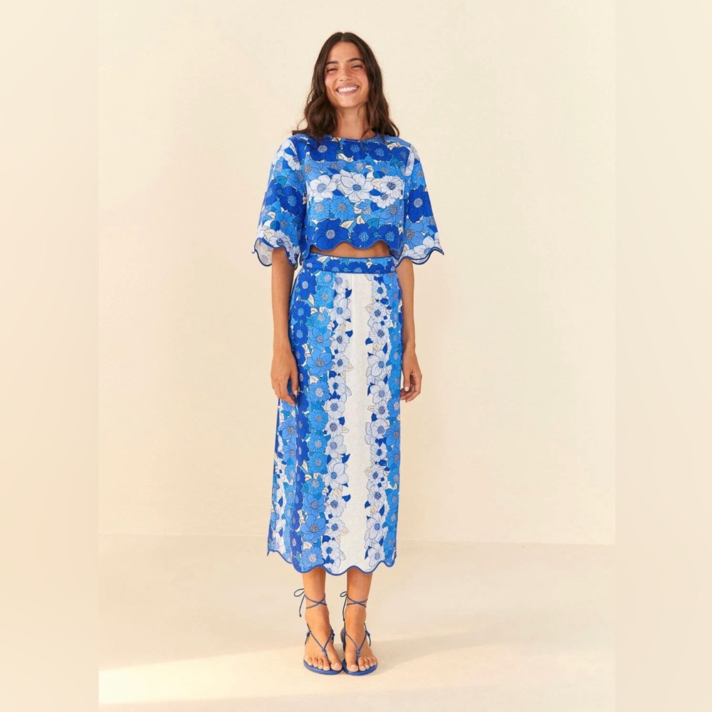 Blue Flower Stripes midi Skirt… ONLY SKIRT